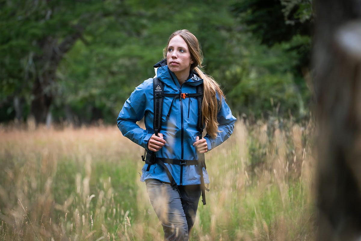 Outdoor Research Aspire II GTX rain jacket (hiking in tall grass)